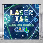 Aperturee - Aperturee Blue Laser Tag Game Custom Name 9th Birthday Backdrop